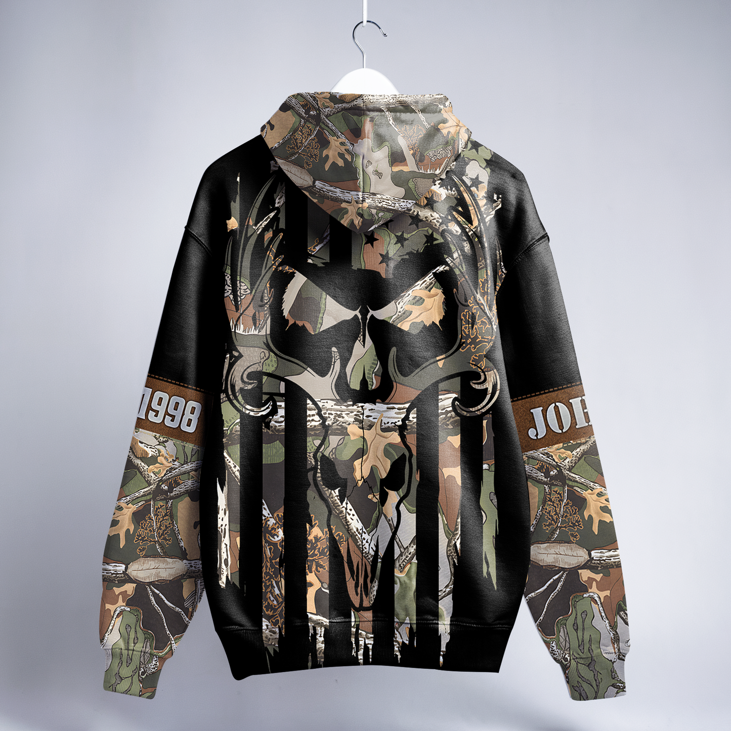 American Flag Skull Camo Personalized Zip Hoodie