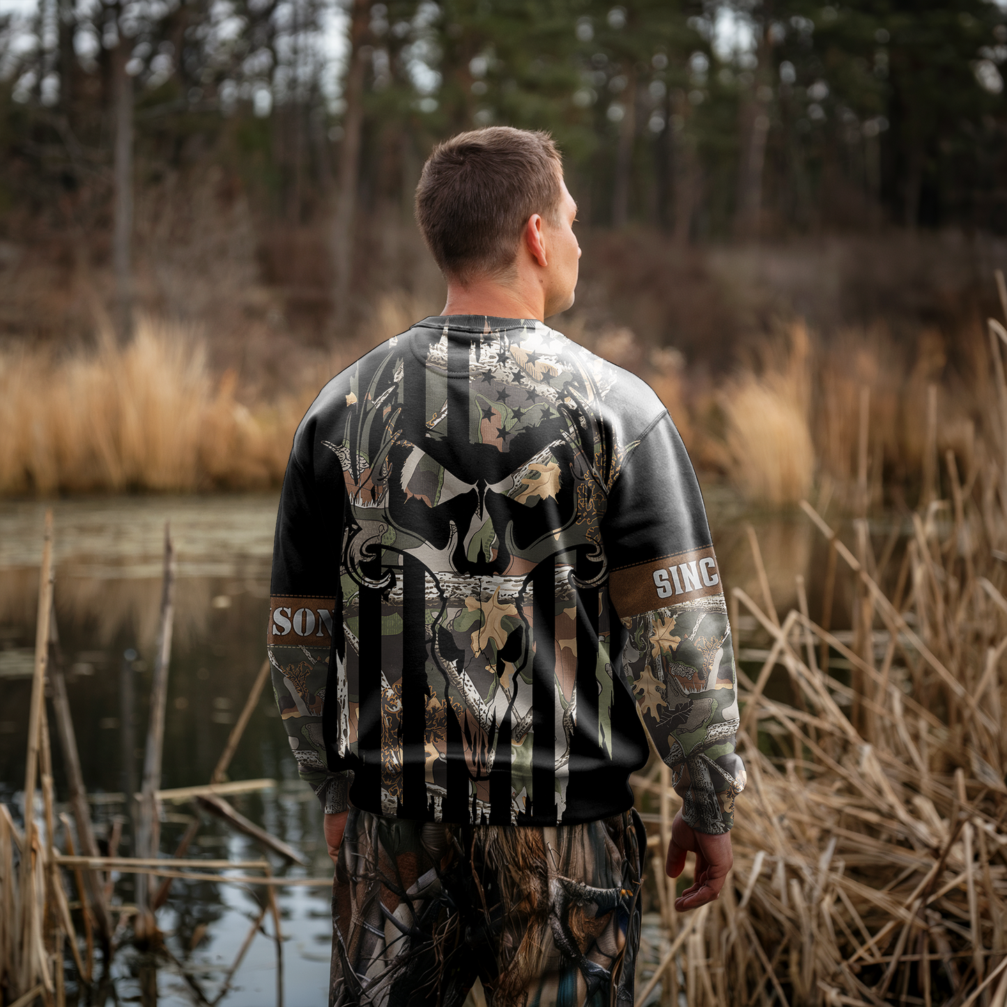 American Flag Skull Camo Personalized Unisex Sweatshirt