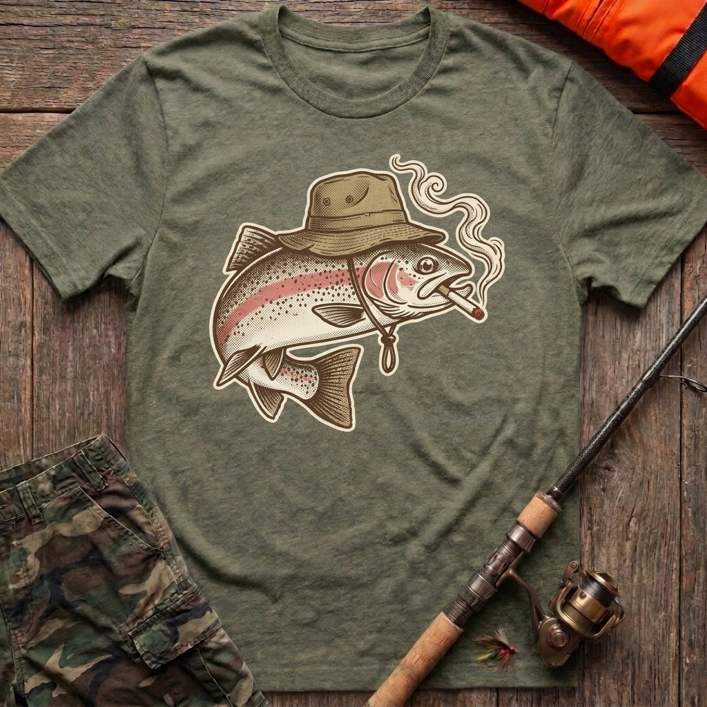 Rainbow Trout Smoking and Fishing Hat T-Shirt