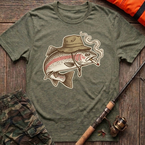 Rainbow Trout Smoking and Fishing Hat T-Shirt