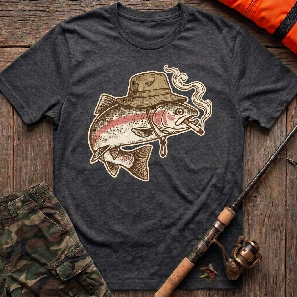 Rainbow Trout Smoking and Fishing Hat T-Shirt