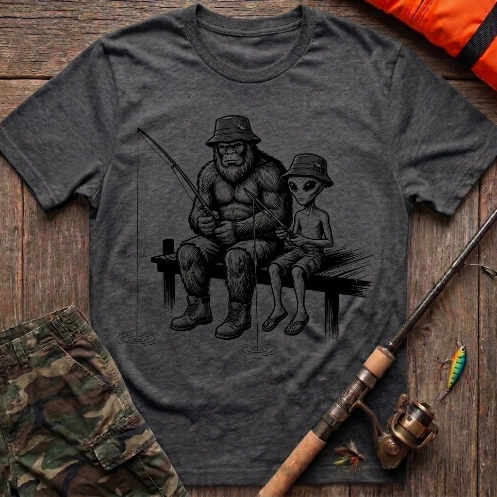 Bigfoot and Alien Fishing Buddies T-Shirt