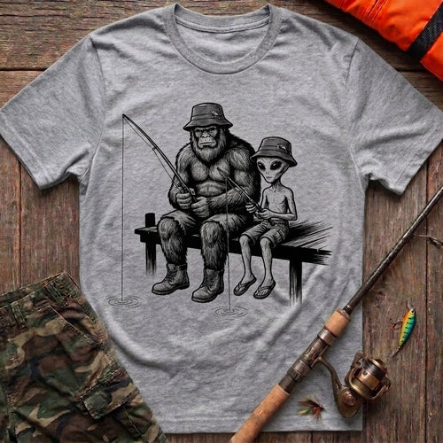 Bigfoot and Alien Fishing Buddies T-Shirt