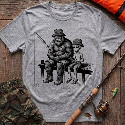 Bigfoot and Alien Fishing Buddies T-Shirt