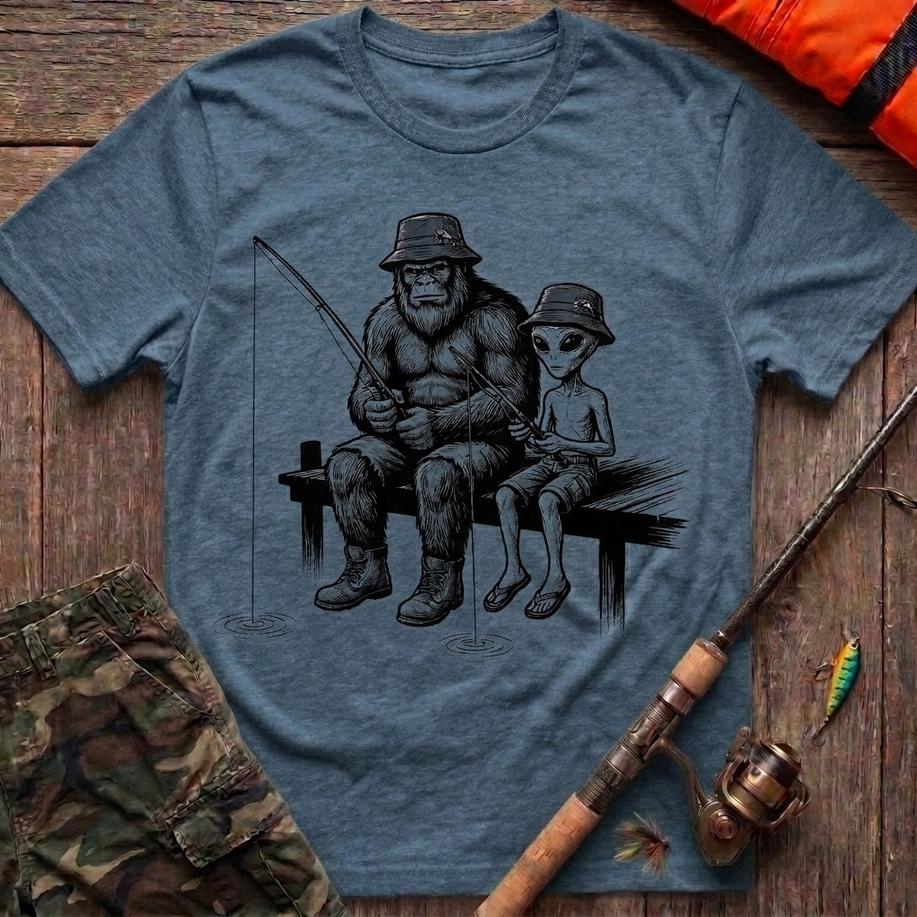 Bigfoot and Alien Fishing Buddies T-Shirt