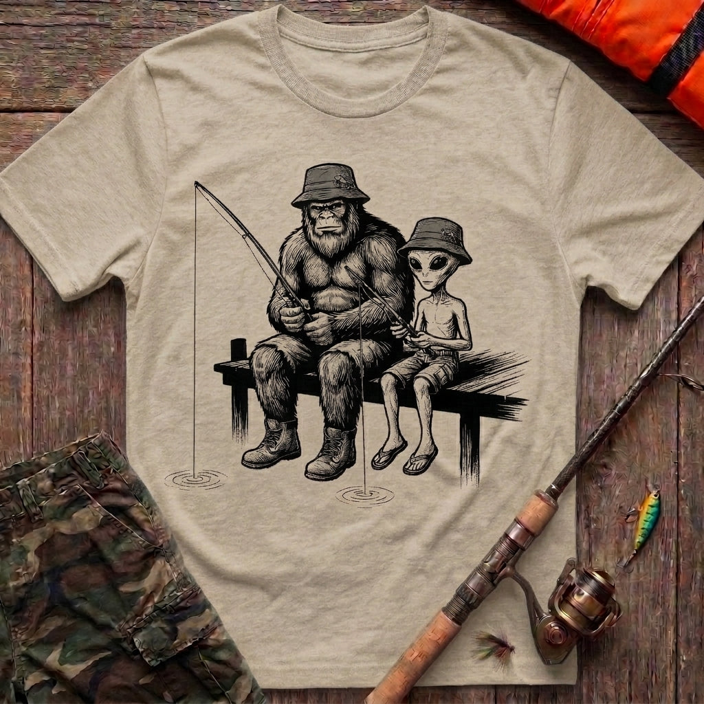 Bigfoot and Alien Fishing Buddies T-Shirt
