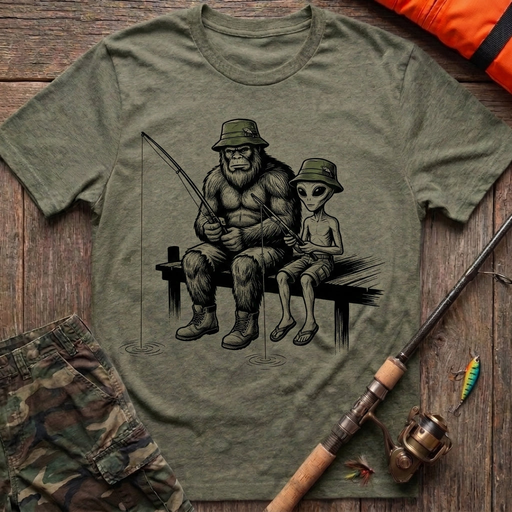 Bigfoot and Alien Fishing Buddies T-Shirt