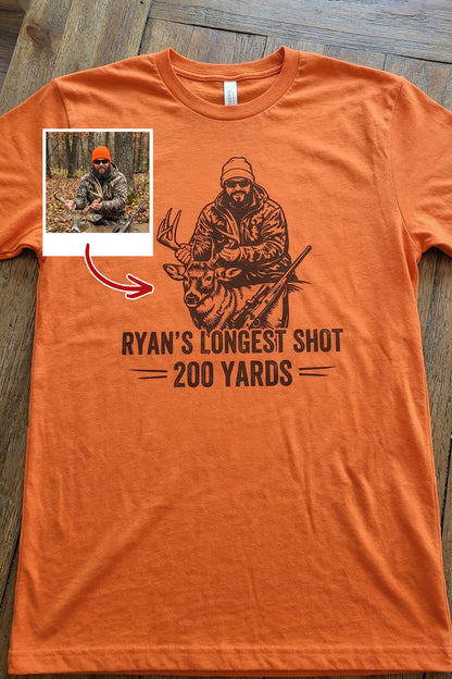 Longest Shot Hunting Tee - Custom Photo, Name & Distance