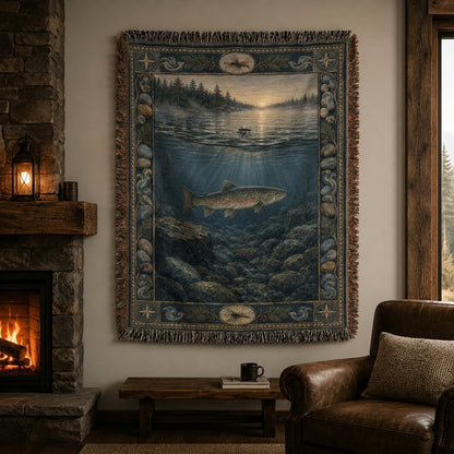 Cold Reef Trout Woven Lodge Throw Blanket