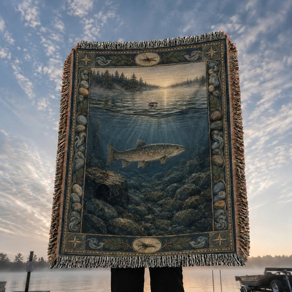 Cold Reef Trout Woven Lodge Throw Blanket