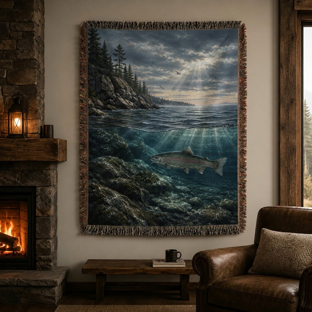 Superior Shoreline Trout Woven Lodge Throw Blanket