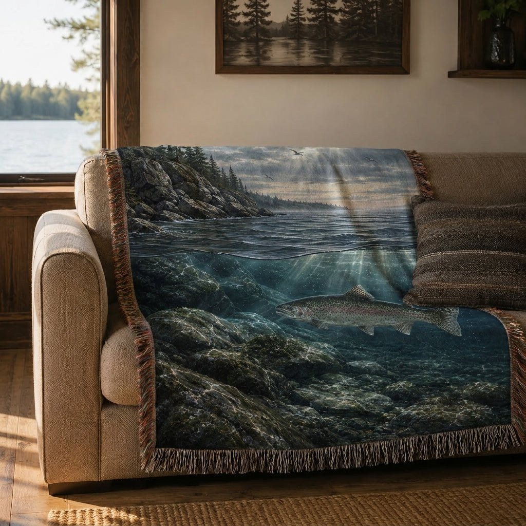 Superior Shoreline Trout Woven Lodge Throw Blanket