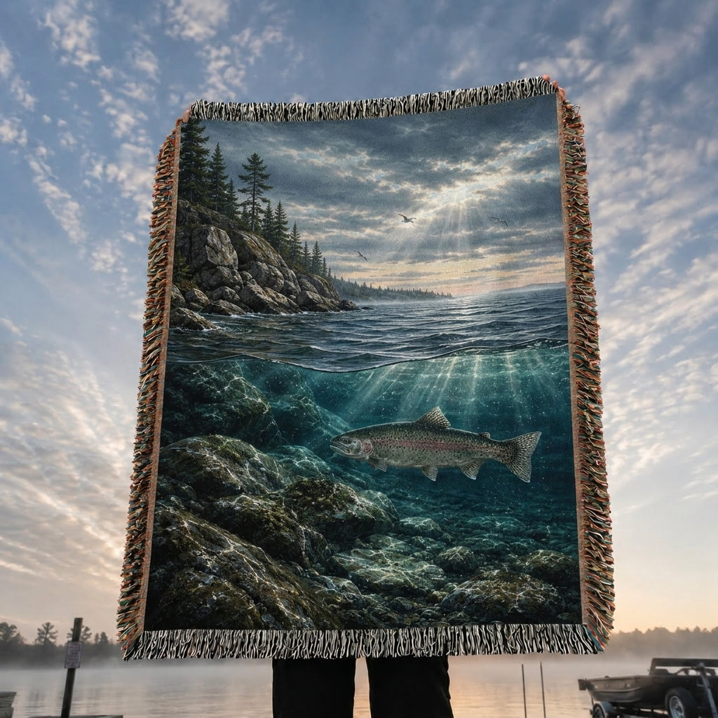 Superior Shoreline Trout Woven Lodge Throw Blanket