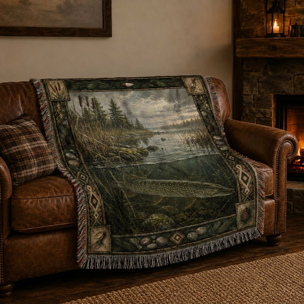 Reed Bed Pike Woven Lodge Throw Blanket