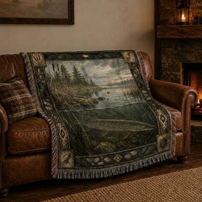 Reed Bed Pike Woven Lodge Throw Blanket