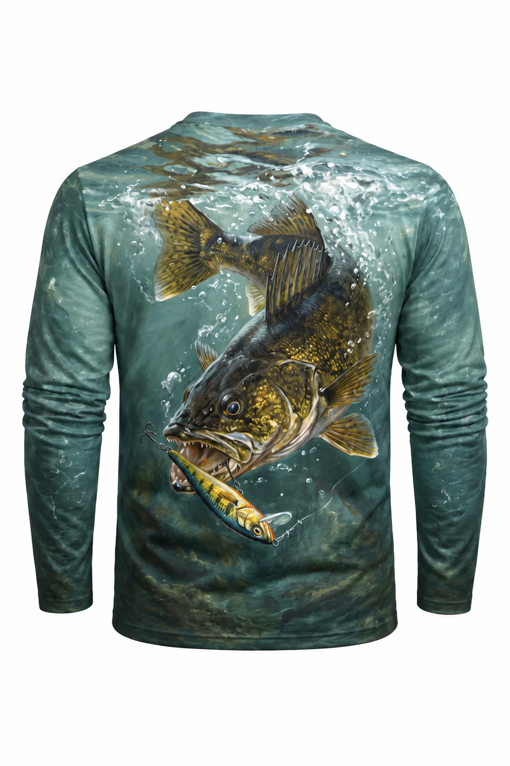 Cold Teal Walleye Front & Back fishing long sleeve — back view