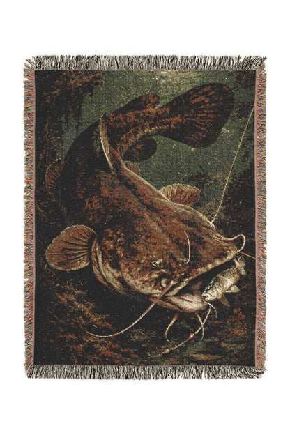 Flathead Catfish Woven Lodge Throw Blanket