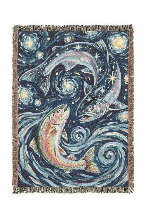 Celestial Trout Dance Woven Lodge Throw Blanket