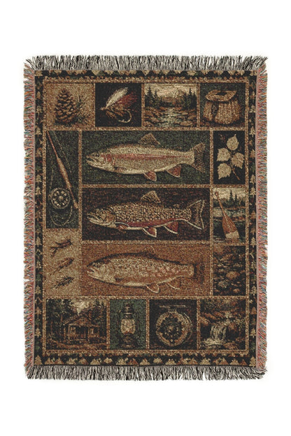 Copper Trout Woven Lodge Throw Blanket