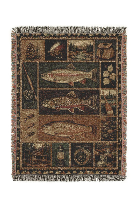 Copper Trout Woven Lodge Throw Blanket