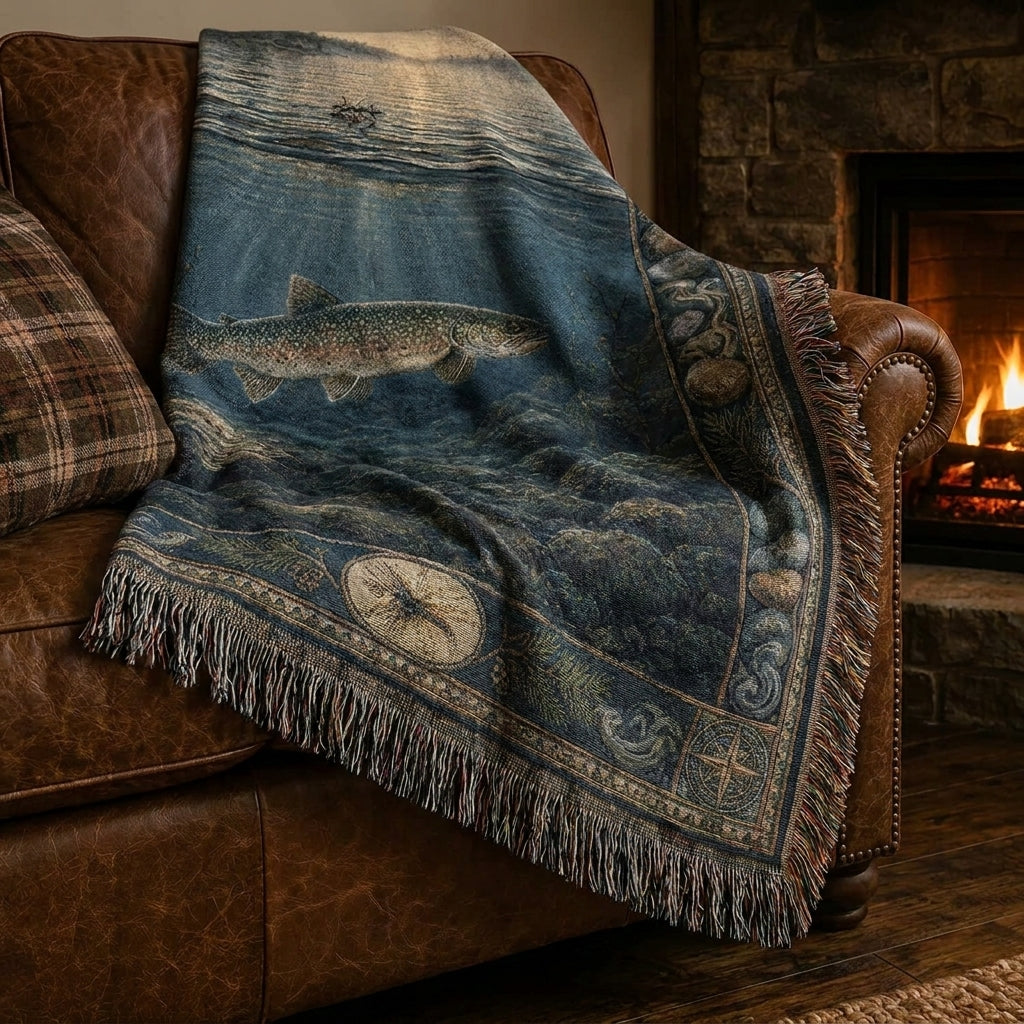 Cold Reef Trout Woven Lodge Throw Blanket