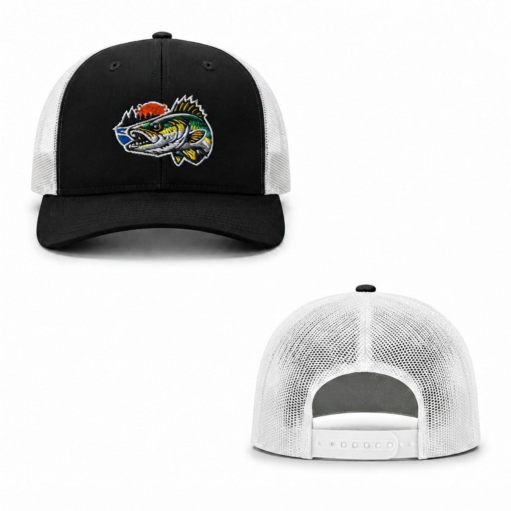 Sunset Walleye Trucker Cap - black white