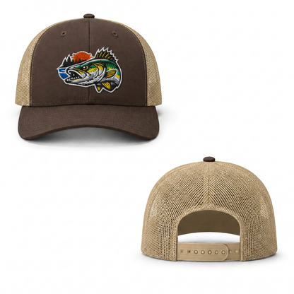 Sunset Walleye Trucker Cap - brown khaki