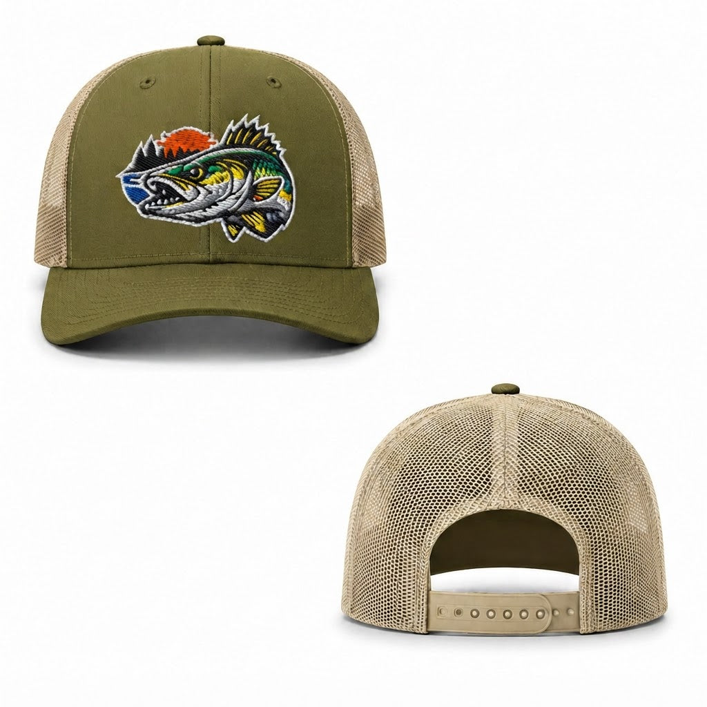 Sunset Walleye Trucker Cap - moss khaki