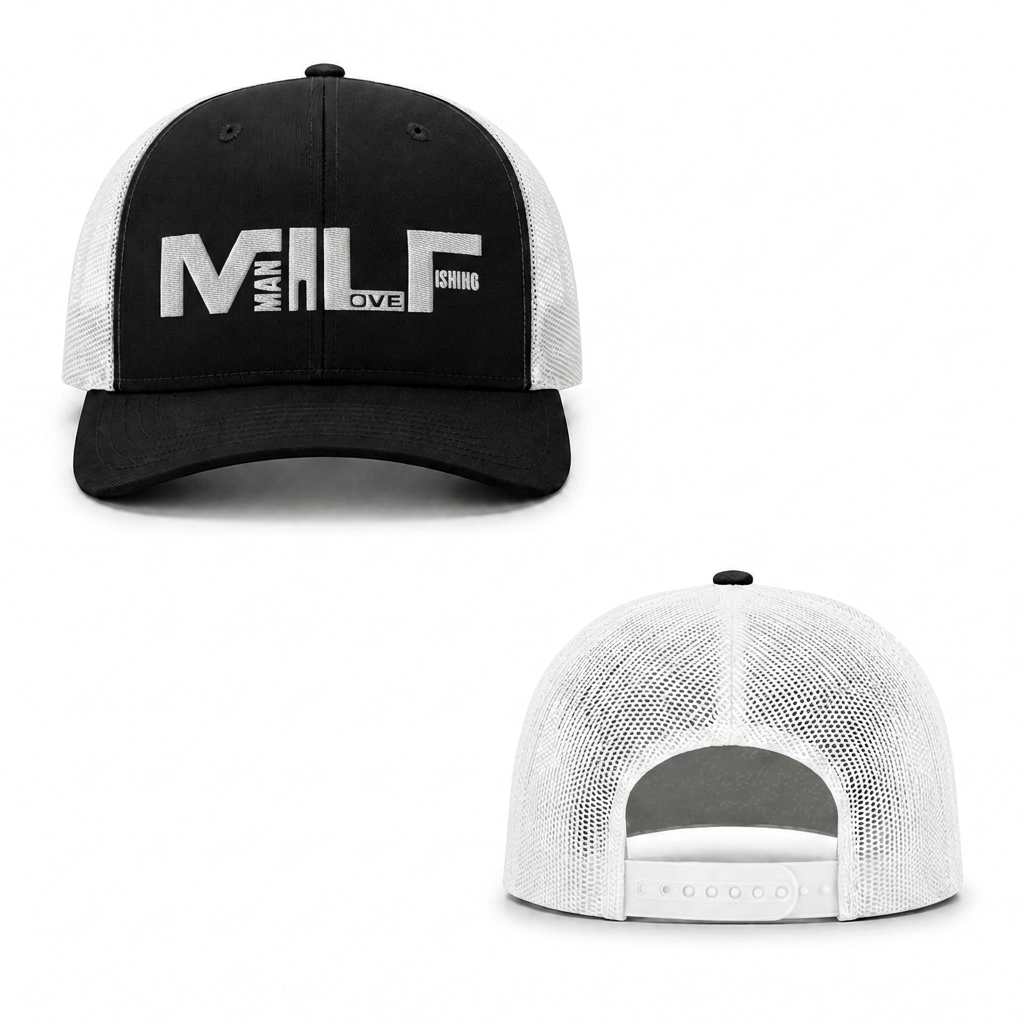 Man Love Fishing Trucker Cap - black white
