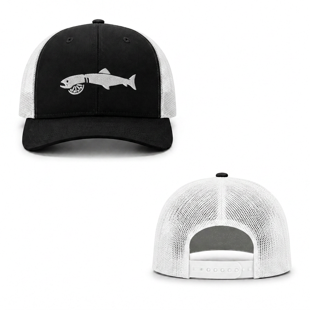 Trout Fly Trucker Cap - black white