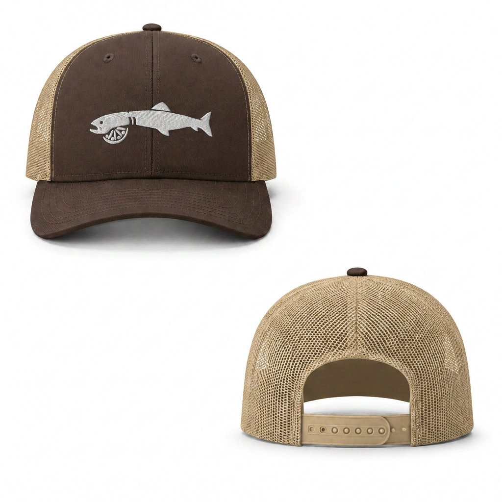 Trout Fly Trucker Cap - brown khaki