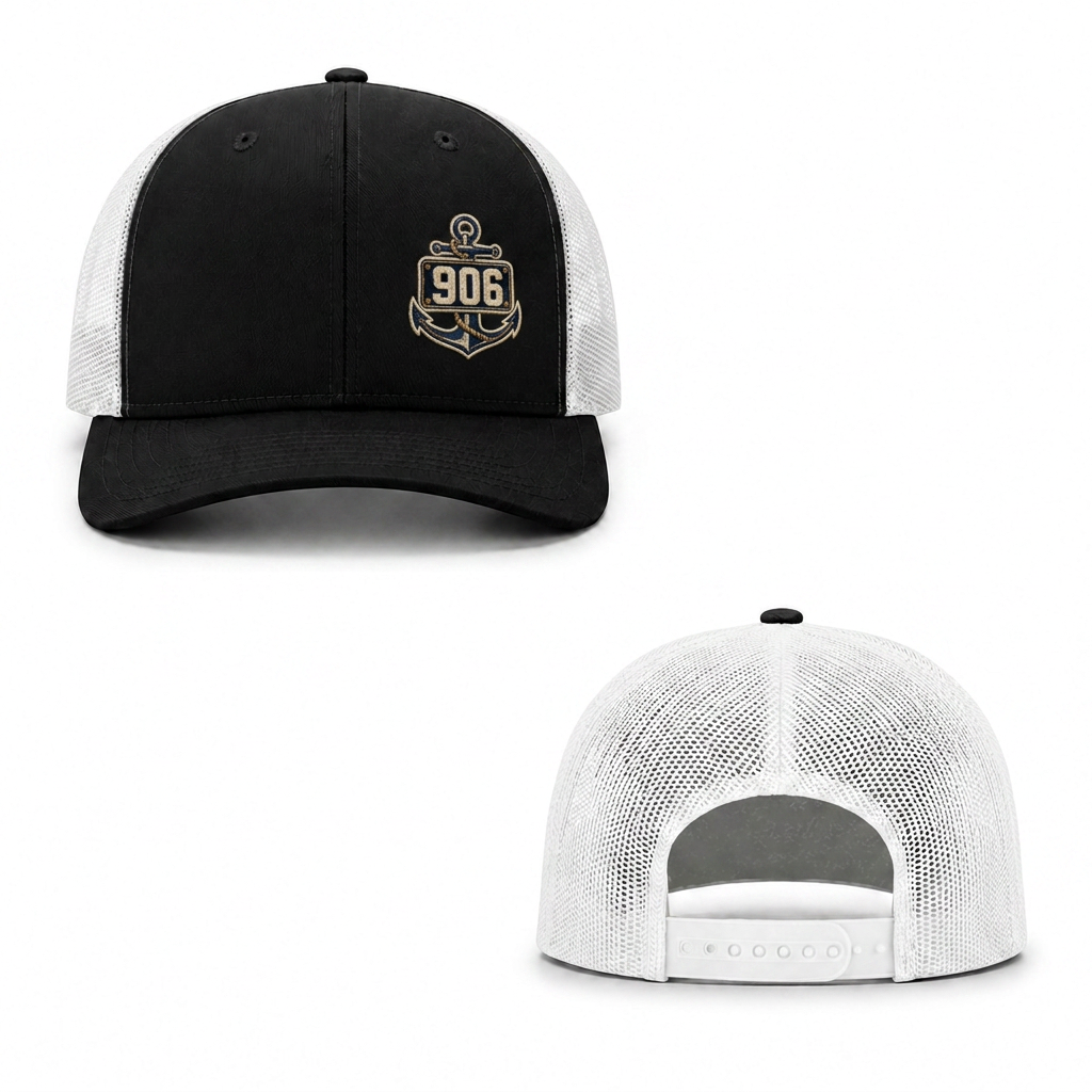 906 Anchor Trucker Cap - black white