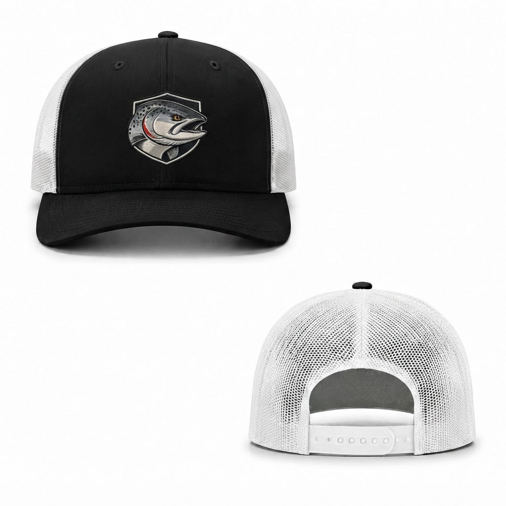 Trout Shield Trucker Cap - black white
