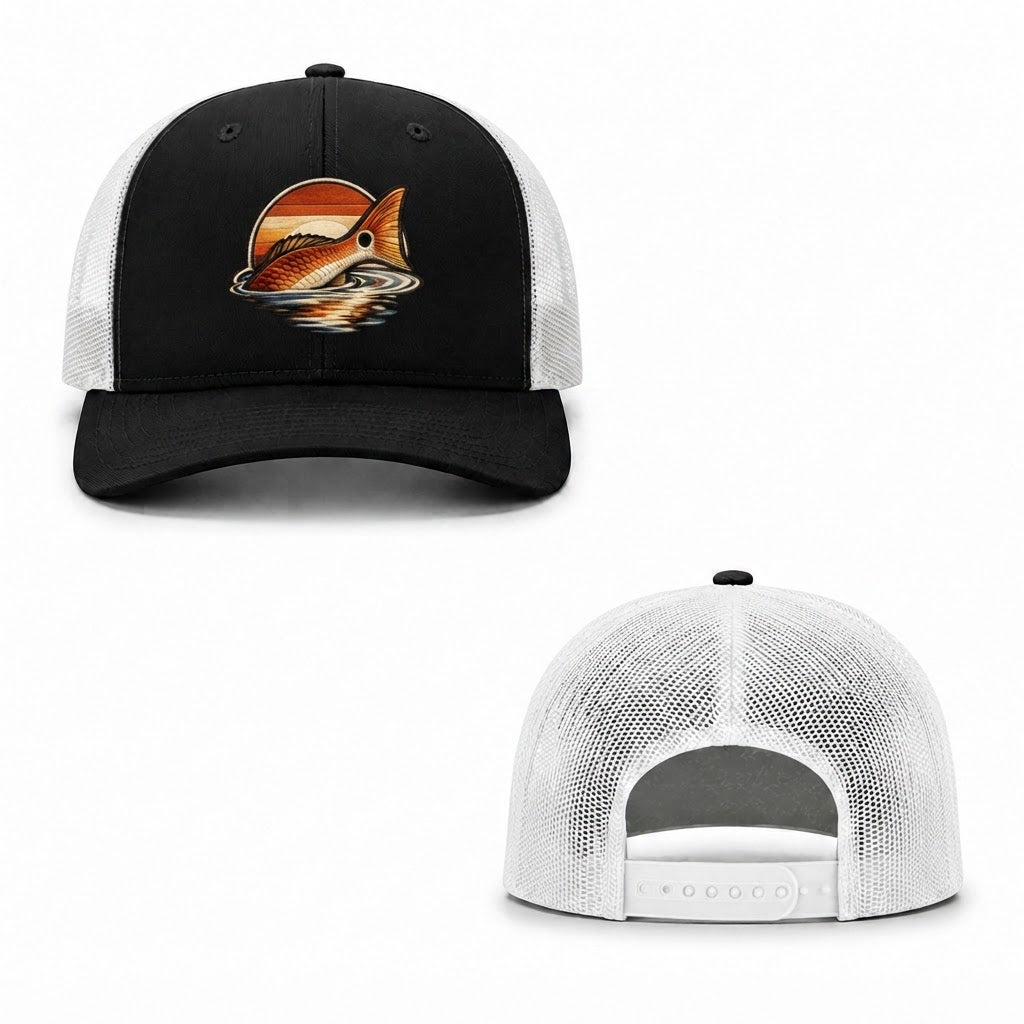 Sunset Redfish Trucker Cap - black white