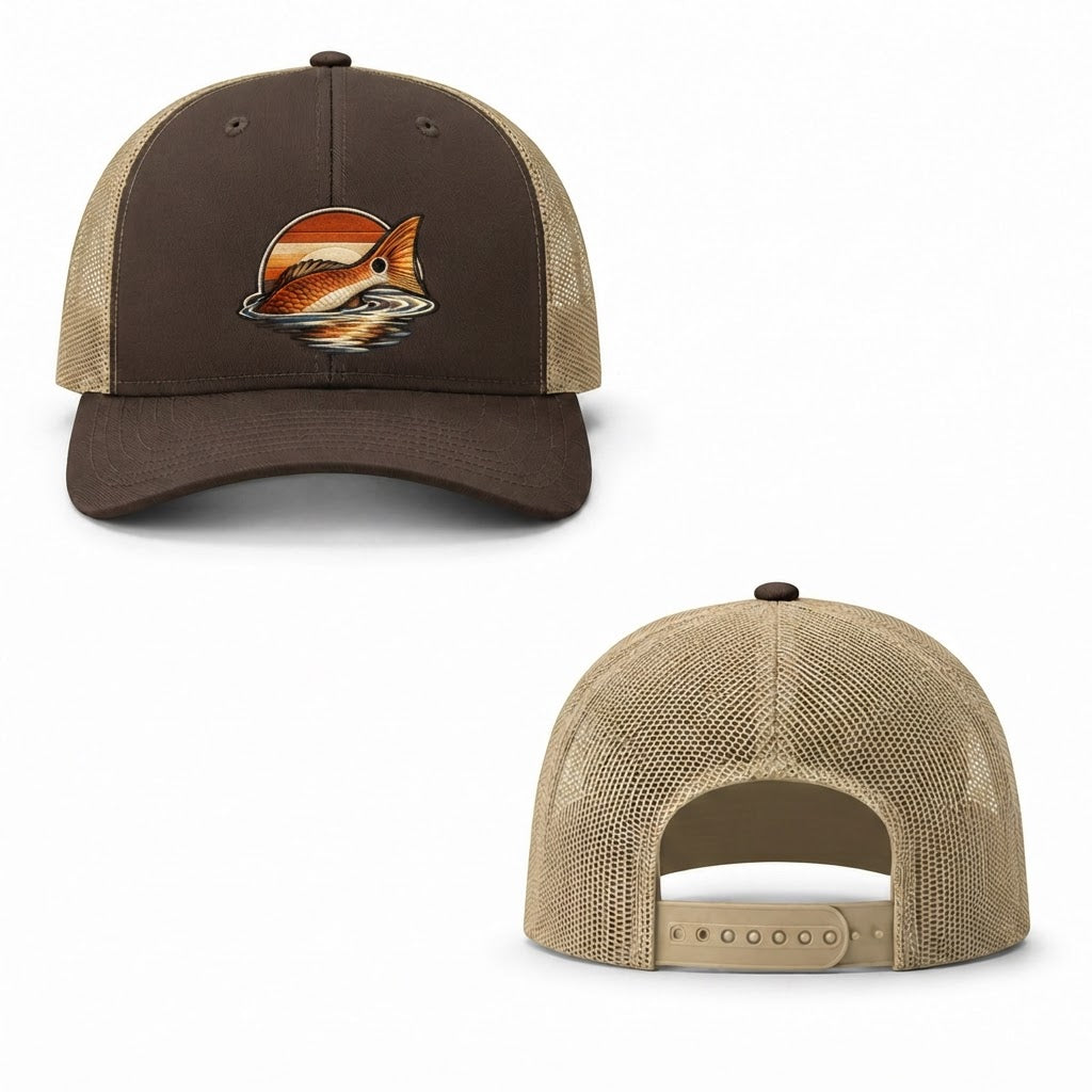 Sunset Redfish Trucker Cap - brown khaki