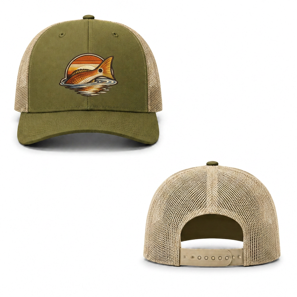 Sunset Redfish Trucker Cap - moss khaki