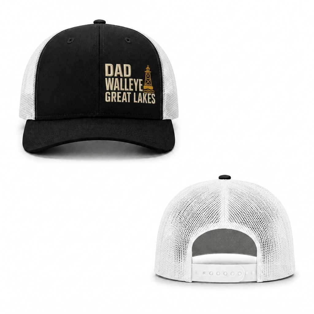 Walleye Dad Trucker Cap - black white