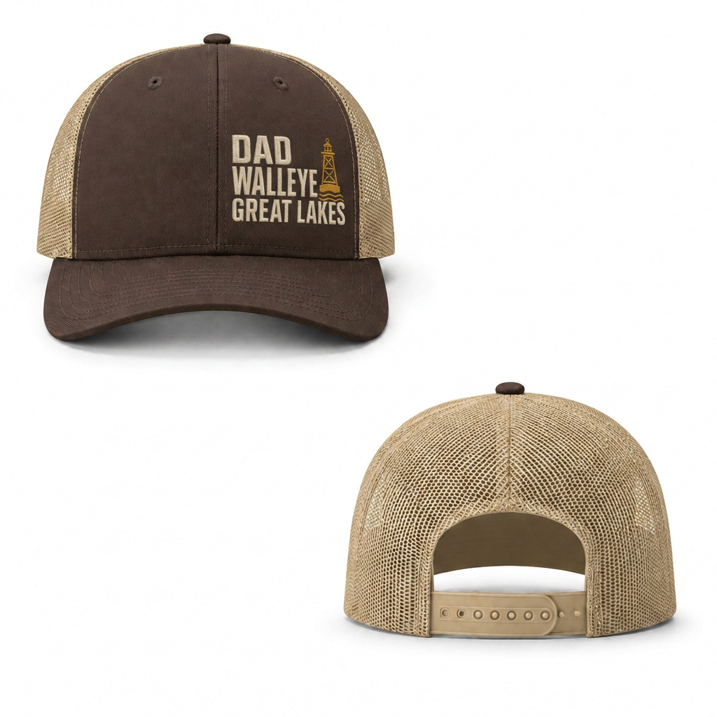 Walleye Dad Trucker Cap - brown khaki