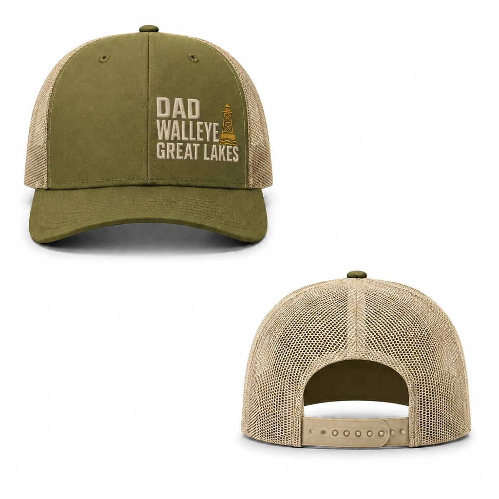 Walleye Dad Trucker Cap - moss khaki