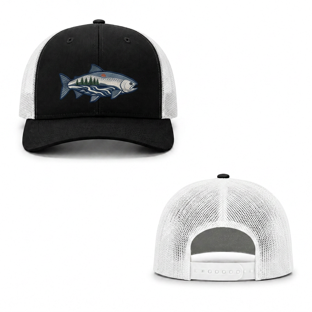 River Trout Trucker Cap - black white