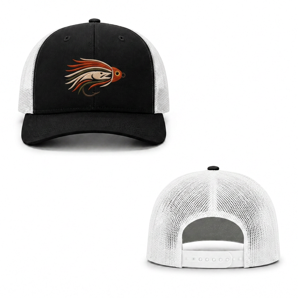 Muskie Bucktail Trucker Cap - black white