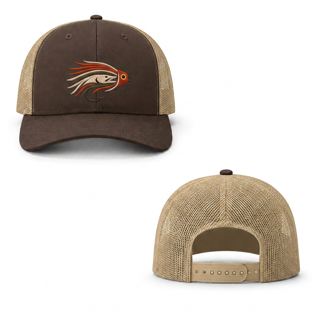 Muskie Bucktail Trucker Cap - brown khaki
