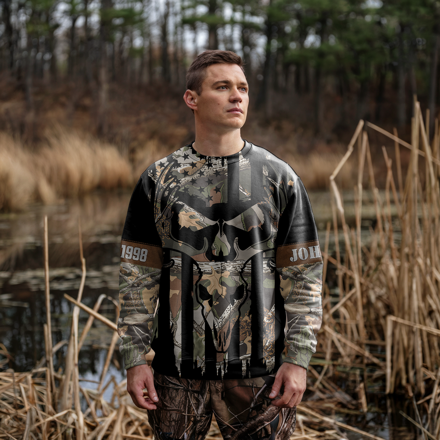American Flag Skull Camo Personalized Unisex Sweatshirt