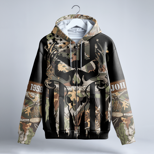 American Flag Skull Camo Personalized Zip Hoodie