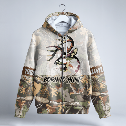 Buck Hunter Camo Personalized Zip Hoodie