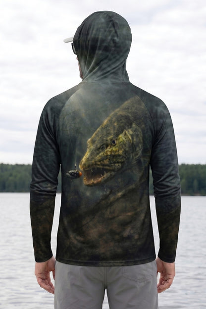 AirLite Fishing Sun Hoodie - Deep Stealth Pike - MHL04 lifestyle artwork side