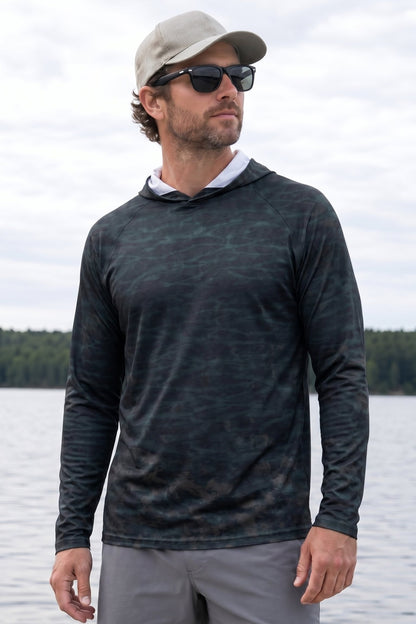 AirLite Fishing Sun Hoodie - Deep Stealth Pike - MHL04 lifestyle opposite side