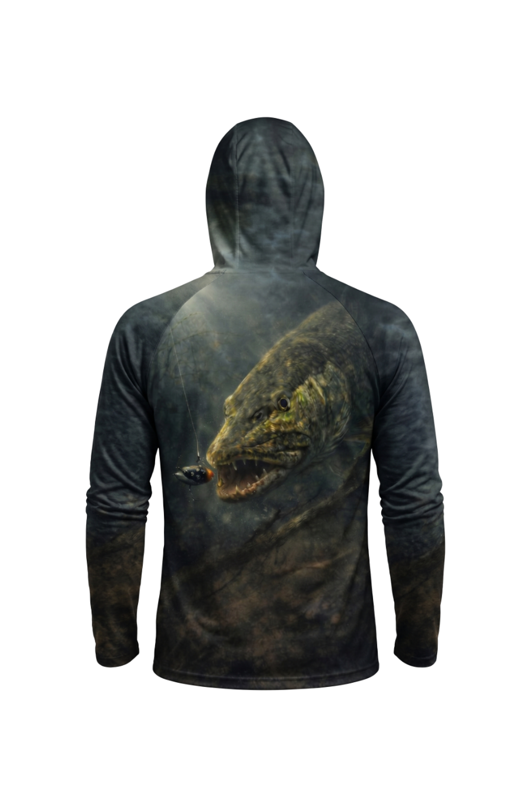 AirLite Fishing Sun Hoodie - Deep Stealth Pike - MHL04 mockup artwork side