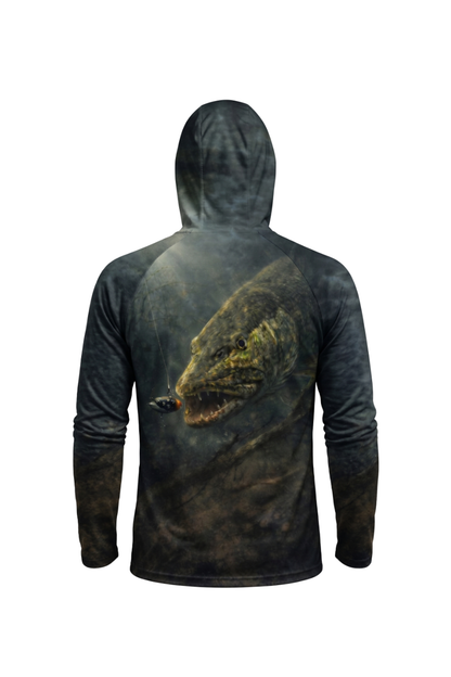 AirLite Fishing Sun Hoodie - Deep Stealth Pike - MHL04 mockup artwork side