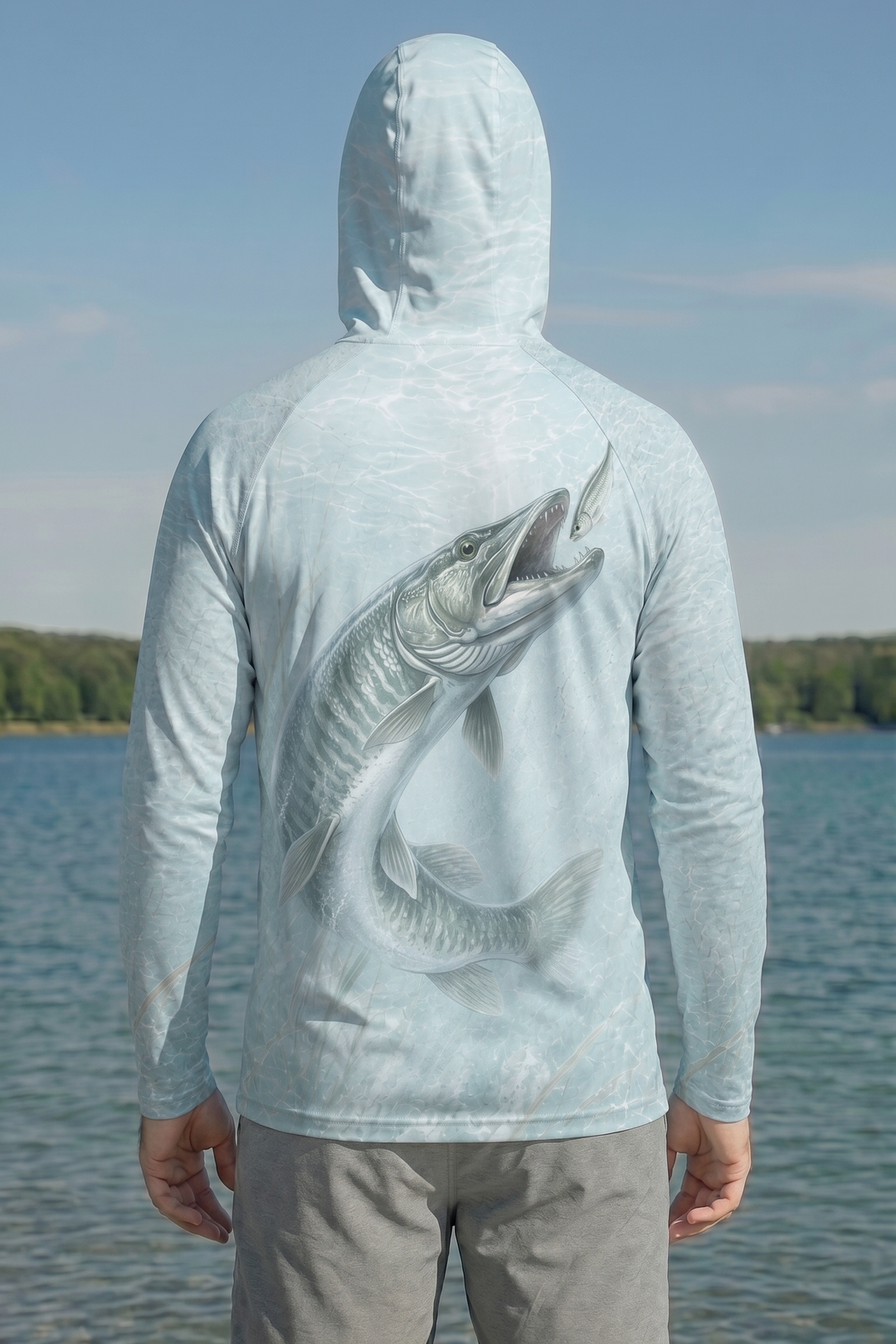 AirLite Fishing Sun Hoodie - Ghost Bay Musky - MHL024 lifestyle artwork side